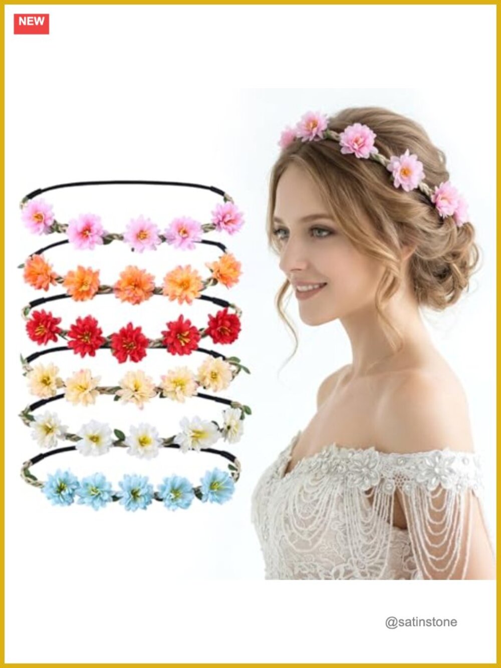6 Pc Flower Crown Headpiece Set Boho Floral Headband for Wedding Party